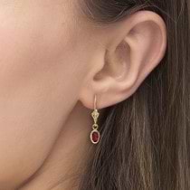 Oval Garnet Lever-back Drop Earrings in 14K Yellow Gold (1.10ct)