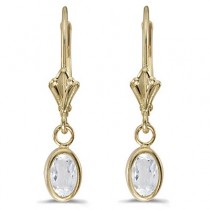 Oval White Topaz Lever-back Drop Earrings 14K Yellow Gold (1.14ct)