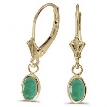 Oval Emerald Lever-back Drop Earrings in 14K Yellow Gold (0.90ct)