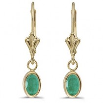 Oval Emerald Lever-back Drop Earrings in 14K Yellow Gold (0.90ct)