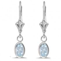 Oval Aquamarine Lever-back Drop Earrings in 14K White Gold (0.80ct)