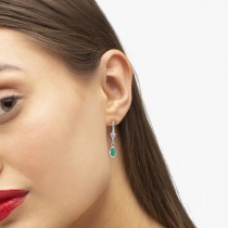 Oval Emerald Lever-back Drop Earrings in 14K White Gold (0.90ct)