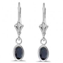 Oval Blue Sapphire Lever-back Drop Earrings 14K White Gold (1.10ct)