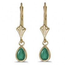Emerald Dangling Drop Lever-Back Earrings 14K Yellow Gold (0.80ct)