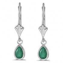 Emerald Dangling Drop Lever-Back Earrings 14K White Gold (0.80ct)
