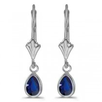 Pear Blue Sapphire Drop Dangling Earrings 14k White Gold (0.90ct)