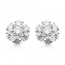 Diamond Flower Cluster Earrings in 14K White Gold (2.05ct)
