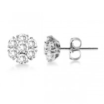 Diamond Flower Cluster Earrings in 14K White Gold (3.00ct)