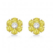 Yellow & White Diamond Flower Cluster Earrings 14K Y Gold (1.20ct)