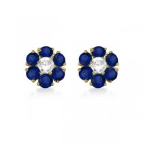 Diamond & Sapphire Flower Cluster Earrings 14K Yellow Gold (1.91ctw)