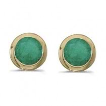 Bezel-Set Round Emerald Stud Earrings 14k Yellow Gold (0.96ctw)