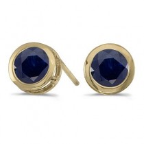 Bezel-Set Round Blue Sapphire Stud Earrings 14k Yellow Gold (1.20ctw)