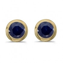 Bezel-Set Round Blue Sapphire Stud Earrings 14k Yellow Gold (1.20ctw)