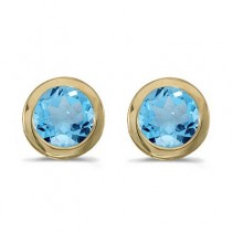 Bezel-Set Round Blue Topaz Stud Earrings 14k Yellow Gold (1.12ctw)