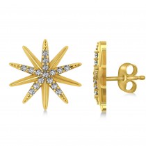 Diamond Accented Starburst Stud Earrings 14k Yellow Gold (0.16ct)
