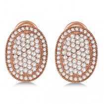 French Clip Pave-Set Diamond Oval Earrings 14k Rose Gold (2.10ct)