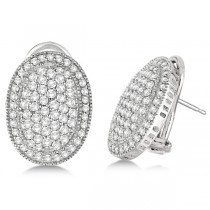 French Clip Pave-Set Diamond Oval Earrings 14k White Gold (2.10ct)
