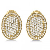 French Clip Pave-Set Diamond Oval Earrings 14k Yellow Gold (2.10ct)