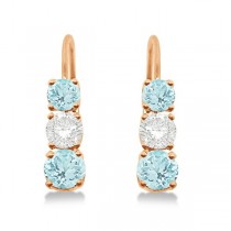 Three-Stone Leverback Diamond & Aquamarine Earrings 14k Rose Gold (1.00ct)