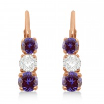 Three-Stone Leverback Lab Grown Diamond & Lab Grown Alexandrite Earrings 14k Rose Gold (1.00ct)