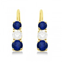 Three-Stone Leverback Diamond & Blue Sapphire Earrings 14k Yellow Gold (1.00ct)