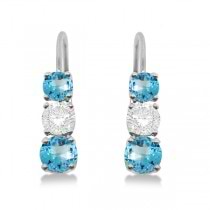 Three-Stone Leverback Diamond & Blue Topaz Earrings 14k White Gold (1.00ct)
