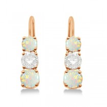Three-Stone Leverback Diamond & Opal Earrings 14k Rose Gold (1.00ct)