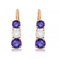 Three-Stone Leverback Diamond & Tanzanite Earrings 14k Rose Gold (1.00ct)