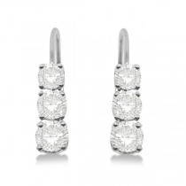 Three-Stone Leverback Diamond Earrings 14k White Gold (2.00ct)