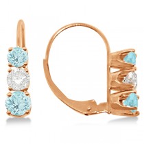 Three-Stone Leverback Diamond & Aquamarine Earrings 14k Rose Gold (2.00ct)