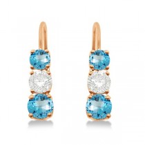 Three-Stone Leverback Diamond & Blue Topaz Earrings 14k Rose Gold (2.00ct)