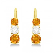 Three-Stone Leverback Diamond & Citrine Earrings 14k Yellow Gold (2.00ct)