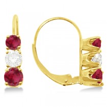 Three-Stone Leverback Diamond & Ruby Earrings 14k Yellow Gold (2.00ct)