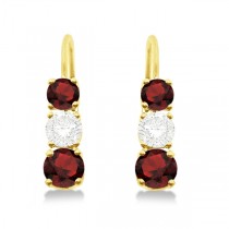 Three-Stone Leverback Diamond & Garnet Earrings 14k Yellow Gold (3.00ct)