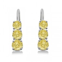 Three-Stone Leverback Yellow Diamond Earrings 14k White Gold (1.00ct)