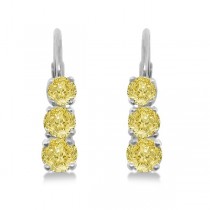 Three-Stone Leverback Yellow Diamond Earrings 14k White Gold (0.50ct)