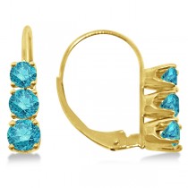 Three-Stone Leverback Blue Diamond Earrings 14k Yellow Gold (1.00ct)