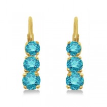 Three-Stone Leverback Blue Diamond Earrings 14k Yellow Gold (0.50ct)
