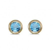 Bezel-Set Round Blue Topaz Stud Earrings 14k Yellow Gold (0.60ctw)