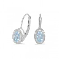 Bezel-Set Oval Aquamarine Lever-Back Earrings 14k White Gold (0.80ct)