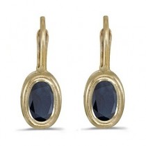 Bezel-Set Oval Blue Sapphire Lever-Back Earrings 14k Yellow Gold
