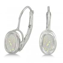 Bezel-Set Oval Opal Lever-Back Earrings 14k White Gold