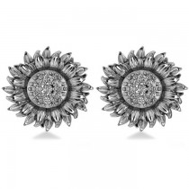 Diamond Sunflower Shaped Earrings 14k White Gold (0.14ct)