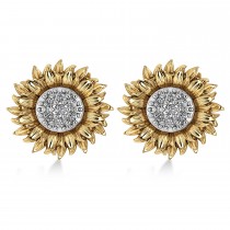 Diamond Sunflower Shaped Earrings 14k Two-Tone Gold (0.14ct)