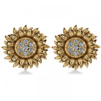 Diamond Sunflower Shaped Earrings 14k Yellow Gold (0.14ct)