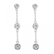 Diamond Drop Earrings Bezel-Set Dangles 14k White Gold (0.33ct)