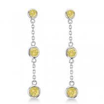 Fancy Yellow Diamond Station Drop Earrings 14k White Gold (0.25ct)