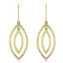 Double Marquise Dangling Earrings Plain Metal 14k Yellow Gold