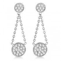 Double Circle Diamond Dangling Drop Earrings 14K White Gold (1.01ct)
