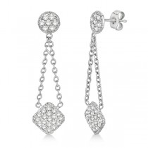 Circle & Square Diamond Dangling Drop Earrings 14K White Gold (0.65ct)